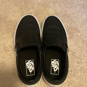 Vans black leather slip on